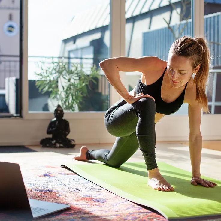 Home workout session in a living room